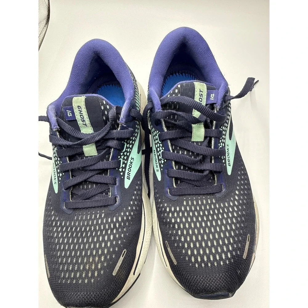 Brooks Ghost 14 Navy Blue Teal Running Shoes Womens Road Training Sneakers